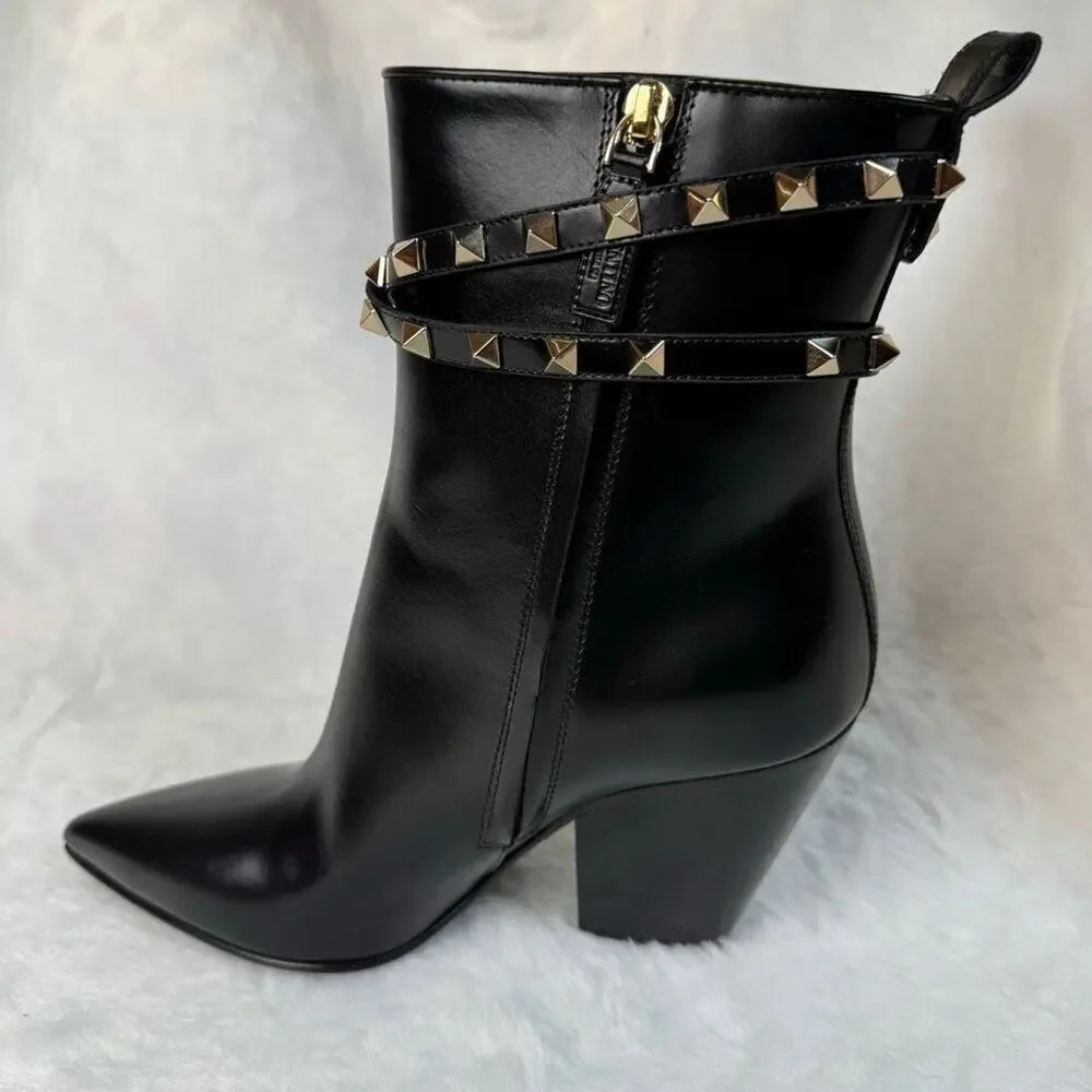 Valentino Garavani Rockstud Calfskin Western Ankle Booties